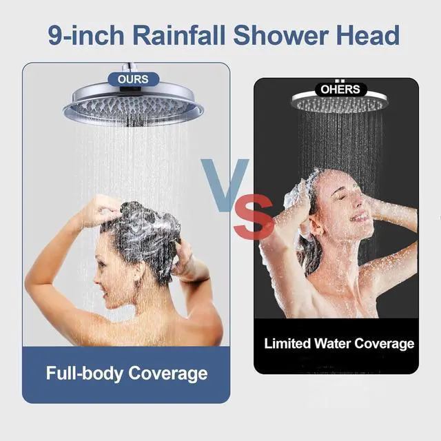 Alt view image 4 of 7 - Rain Shower Head,9" Vintage Shower Heads with Extension Curved Shower Arm, Traditional Round Rainfall Showerhead Replacement for Shower System (Chrome)