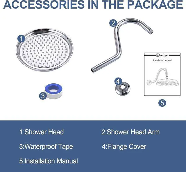 Alt view image 5 of 7 - Rain Shower Head,9" Vintage Shower Heads with Extension Curved Shower Arm, Traditional Round Rainfall Showerhead Replacement for Shower System (Chrome)