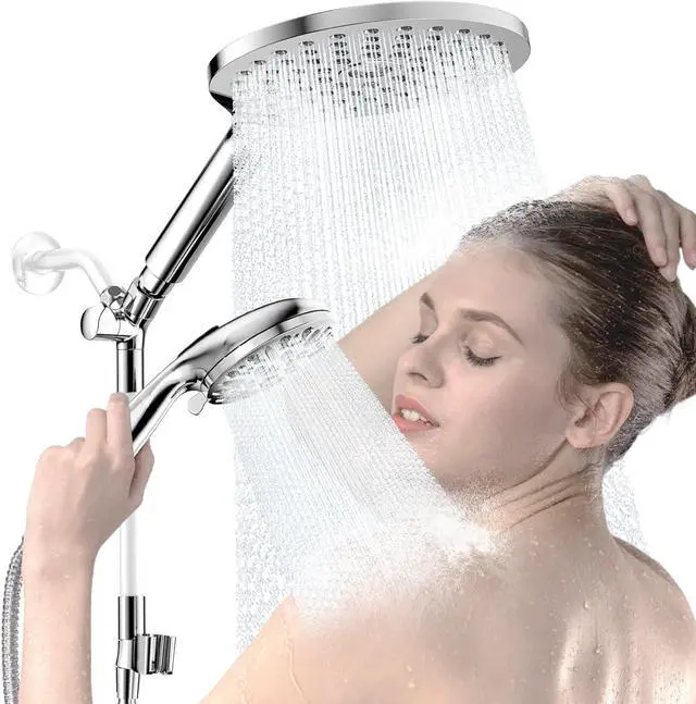 Main image of KAIYING Dual Shower Heads with Handheld Spray Combo, High Pressure Modern Rain Shower Head with 9-Mode Handheld Showerhead, Double Rainfall Shower Head with 79-Inch Stainless Steel Hose (Chrome)