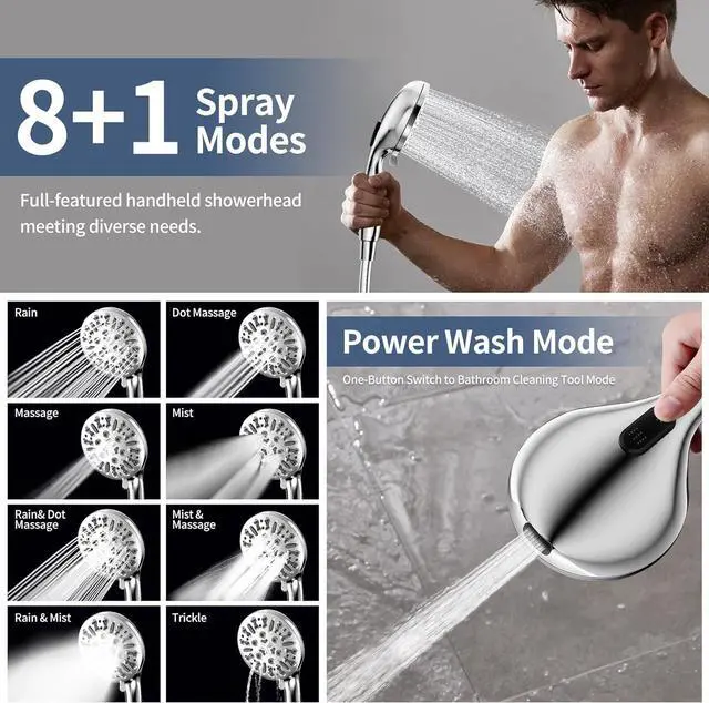 Alt view image 6 of 7 - KAIYING Dual Shower Heads with Handheld Spray Combo, High Pressure Modern Rain Shower Head with 9-Mode Handheld Showerhead, Double Rainfall Shower Head with 79-Inch Stainless Steel Hose (Chrome)