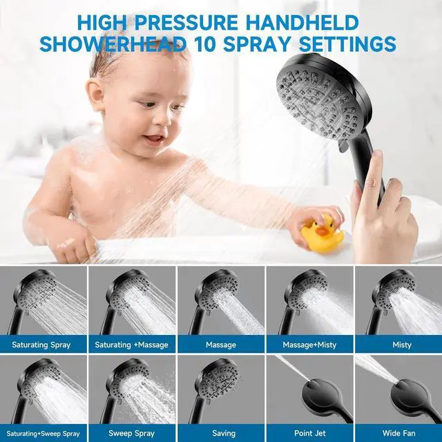 Alt view image 5 of 7 - Filtered Shower Head With Handheld Spray Combo, High Pressure 6" Rain Showerhead & 5" Handheld Dual Shower Head with Filters, Double Shower Heads Set for Hard Water, 69" Shower Hose,Black