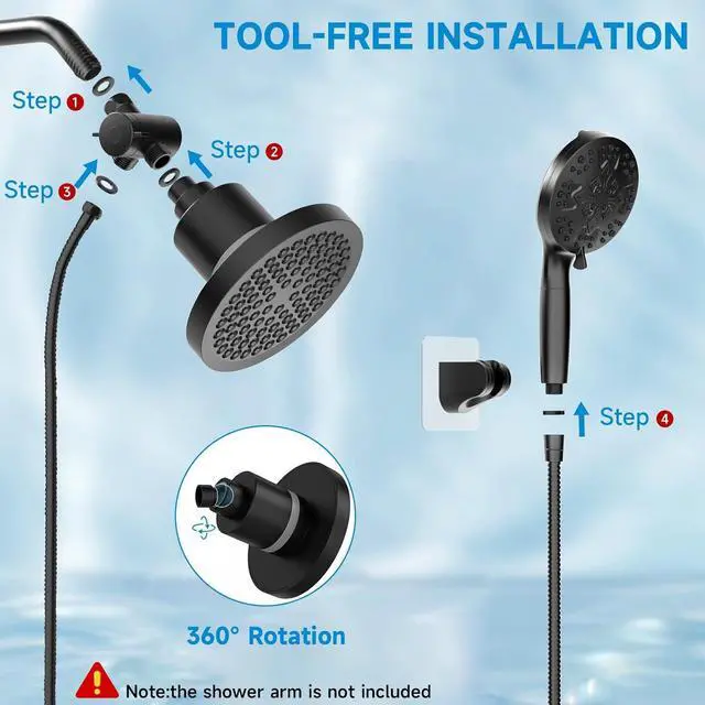 Alt view image 7 of 7 - Filtered Shower Head With Handheld Spray Combo, High Pressure 6" Rain Showerhead & 5" Handheld Dual Shower Head with Filters, Double Shower Heads Set for Hard Water, 69" Shower Hose,Black