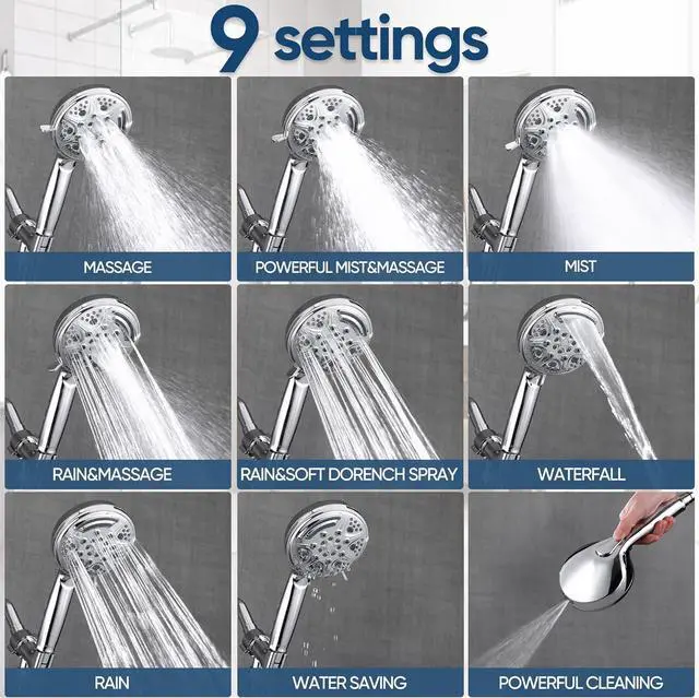 Alt view image 3 of 7 - KINSE High Pressure Shower Head with Hose,9-Mode Handheld Shower Head, 5" Shower Head with 71" Extra Long Shower Hose & Adjustable Bracket,Built-In Power Wash to Clean Tub, Tile & Pets
