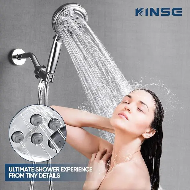 Alt view image 5 of 7 - KINSE High Pressure Shower Head with Hose,9-Mode Handheld Shower Head, 5" Shower Head with 71" Extra Long Shower Hose & Adjustable Bracket,Built-In Power Wash to Clean Tub, Tile & Pets