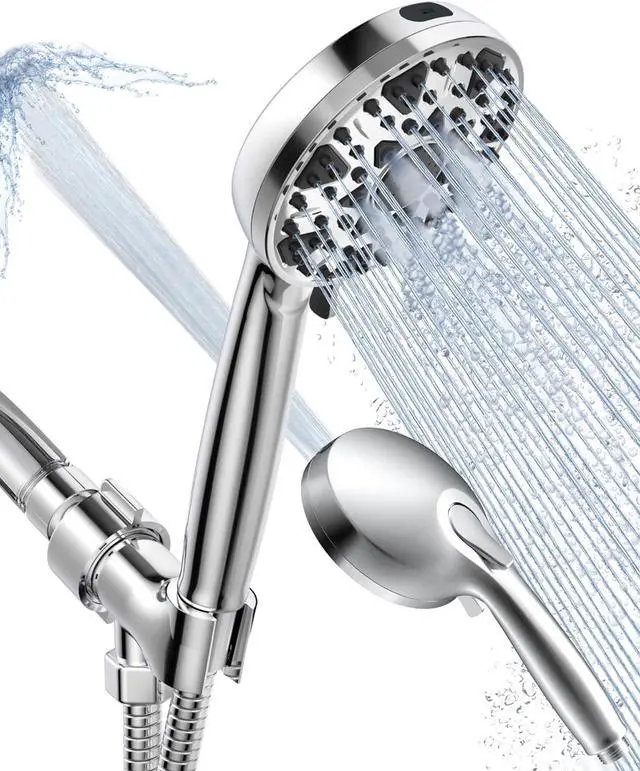 Main image of Shower Head With Handheld 7 Settings High Pressure, Built-in Power Wash to Clear Tub, Tile & Pets, 5" High Powerful Hand Held Rain Showerhead with Stainless Steel Hose and Adjustable Bracket