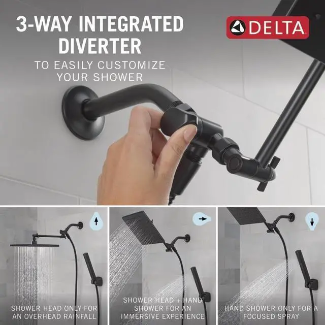 Alt view image 4 of 7 - Delta 75527 Universal Showering 1.75 GPM Single Function Modern Rain Shower Head and Hand Shower Combo with Adjustable Extension Arm and Touch-Clean Nozzles - Matte Black