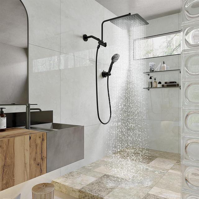 Alt view image 2 of 7 - Alesco 10" Shower Heads with Handheld Spray Combo, 12" Extend Shower Arm with 3-Way Diverter Valve, 7-Setting Handheld Spray and High-Pressure Showerhead, Dual Showerheads Set, Matte Black