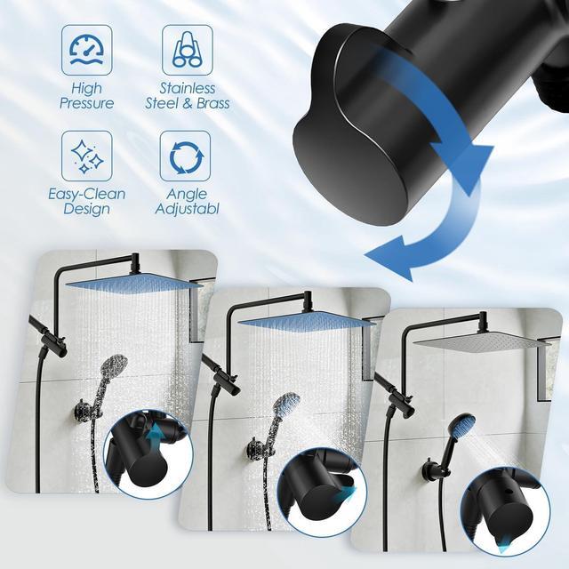 Alt view image 4 of 7 - Alesco 10" Shower Heads with Handheld Spray Combo, 12" Extend Shower Arm with 3-Way Diverter Valve, 7-Setting Handheld Spray and High-Pressure Showerhead, Dual Showerheads Set, Matte Black