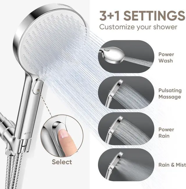 Alt view image 2 of 7 - LEIVI High Pressure Shower Head, 4-mode Handheld Showerheads with 70 Inch Stainless Steel Hose, Built-in Power Wash to Clean Tub, Tile & Pets, Anti-clog Nozzles, Adjustable Bracket, Chrome