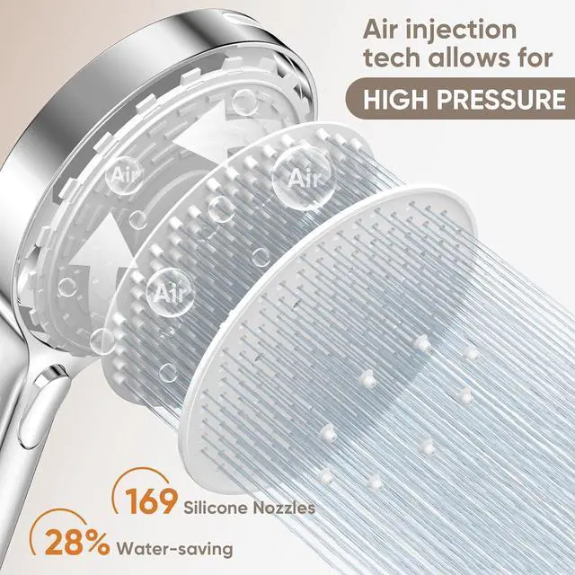 Alt view image 4 of 7 - LEIVI High Pressure Shower Head, 4-mode Handheld Showerheads with 70 Inch Stainless Steel Hose, Built-in Power Wash to Clean Tub, Tile & Pets, Anti-clog Nozzles, Adjustable Bracket, Chrome
