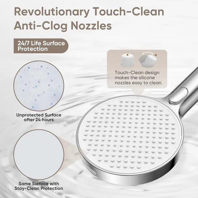 Alt view image 6 of 7 - LEIVI High Pressure Shower Head, 4-mode Handheld Showerheads with 70 Inch Stainless Steel Hose, Built-in Power Wash to Clean Tub, Tile & Pets, Anti-clog Nozzles, Adjustable Bracket, Chrome