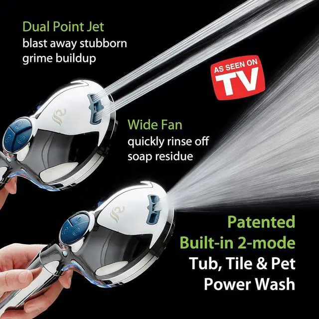 Alt view image 3 of 7 - AquaCare High Pressure 10 Spray Mode Filtered Showerhead - Handheld Shower Head Filters Chlorine to Heal Dry Skin, Revive Hair - Dual Power Wash Cleans Tub, Tile, Pets - Hard Water Softener, Chrome