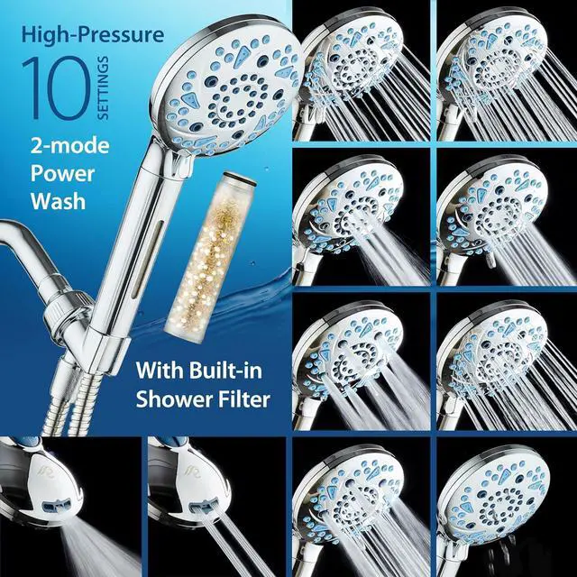 Alt view image 4 of 7 - AquaCare High Pressure 10 Spray Mode Filtered Showerhead - Handheld Shower Head Filters Chlorine to Heal Dry Skin, Revive Hair - Dual Power Wash Cleans Tub, Tile, Pets - Hard Water Softener, Chrome