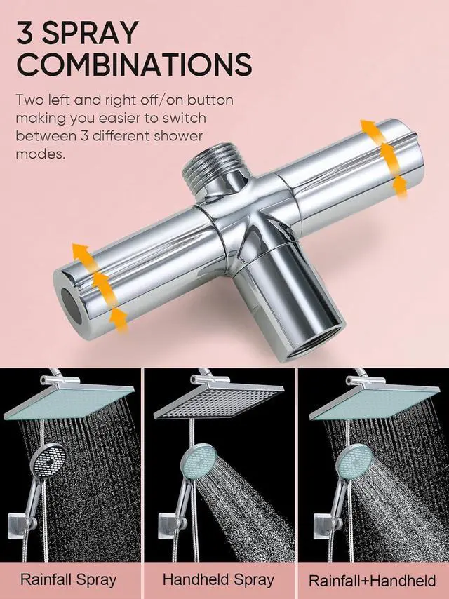 Alt view image 5 of 7 - Cobbe 11.8 Inch Rain Shower Head with Handheld - Adjustable Dual Shower Heads with 6 Modes Handheld Spray Combo - Wide Rainfall Showerhead with Hose, Bathroom Accessories - Chrome
