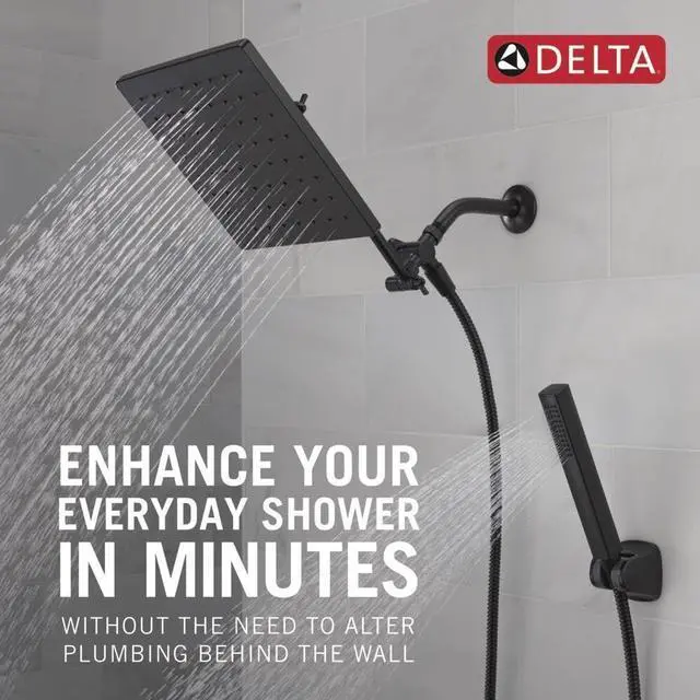 Alt view image 3 of 7 - Delta 75527 Universal Showering 1.75 GPM Single Function Modern Rain Shower Head and Hand Shower Combo with Adjustable Extension Arm and Touch-Clean Nozzles - Matte Black