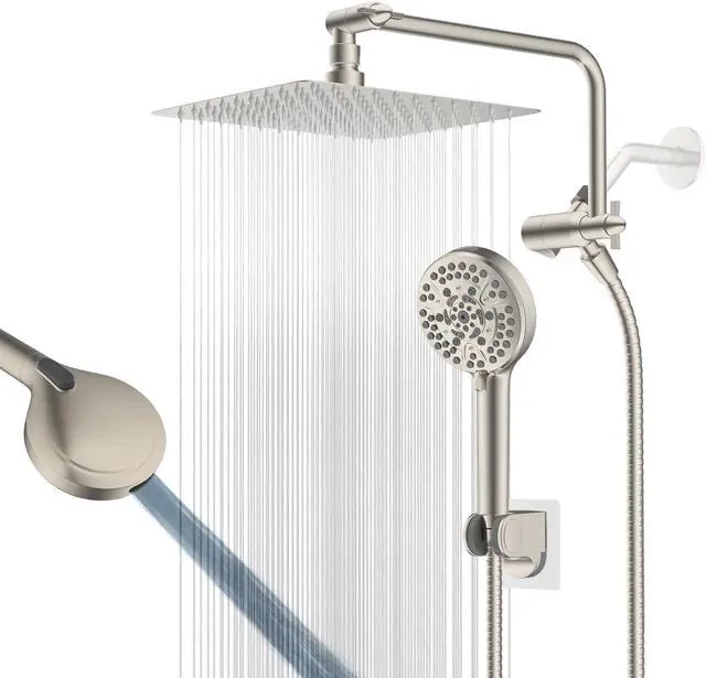 Main image of Hygie Rinse 10" All Metal Shower Head Combo, High Pressure 10-Spray Handheld Showerhead Rainfall Shower Head, 71" Long Hose, 3-Way Diverter Valve, Brushed Nickel
