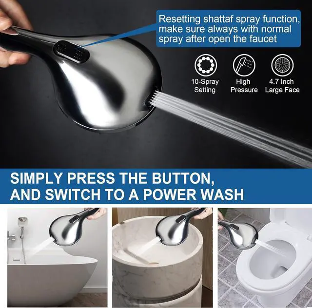 Alt view image 4 of 7 - High Pressure Handheld/Rain 82-mode 3-way Shower Head Combo with 25.75" Adjustable Drill-free Stainless Steel Slide Bar, Pet & Tub Power Wash and Anti-clog Nozzles, with 5ft Hose - Polished Chrome