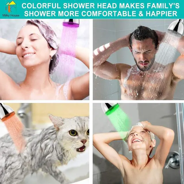Alt view image 3 of 7 - LED Shower Head, Shower Head with Light, 7 Color Flash Light Automatically Changing LED Fixed Showerhead for Bathroom Adjustable High Pressure Rain Shower Head Light up for Kid Adult Easy Installation