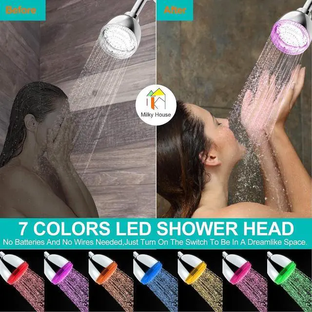 Alt view image 4 of 7 - LED Shower Head, Shower Head with Light, 7 Color Flash Light Automatically Changing LED Fixed Showerhead for Bathroom Adjustable High Pressure Rain Shower Head Light up for Kid Adult Easy Installation
