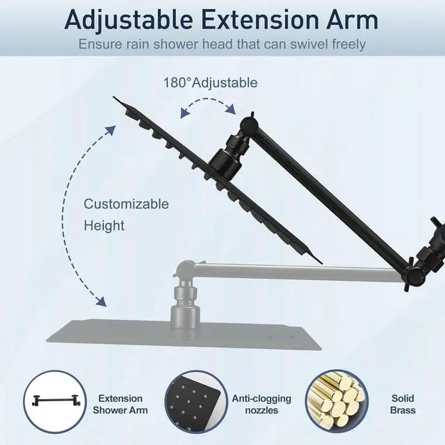 Alt view image 4 of 7 - 10 Inch (All Metal) Rain Shower Head With Handheld, High Pressure Dual Shower Head Combo With Adjustable Extension Arm, 60" Flexible Hose, 3-Way Diverter - Height/Angle Adjustable(Matte Black)