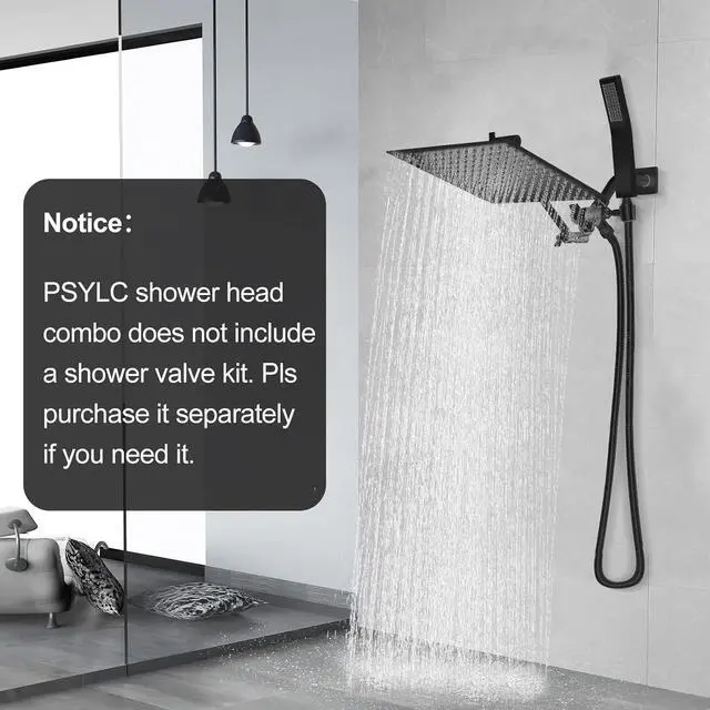 Alt view image 7 of 7 - 10 Inch (All Metal) Rain Shower Head With Handheld, High Pressure Dual Shower Head Combo With Adjustable Extension Arm, 60" Flexible Hose, 3-Way Diverter - Height/Angle Adjustable(Matte Black)