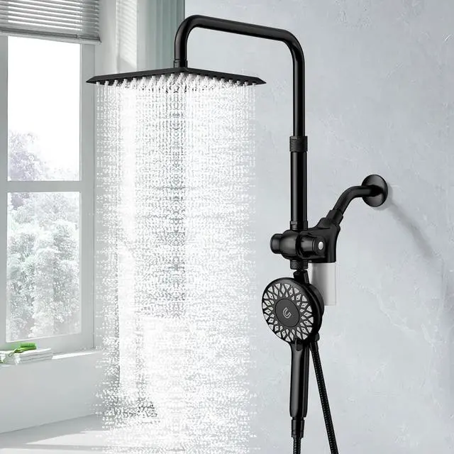 Main image of SINGSUO Filtered Rain Shower Head with Handheld Spray Combo, High Pressure Dual Shower Head with Filter for Hard Water, Modern Magnetix Double Shower Head and Handle Set, Adjustable Lift Bar (Black)