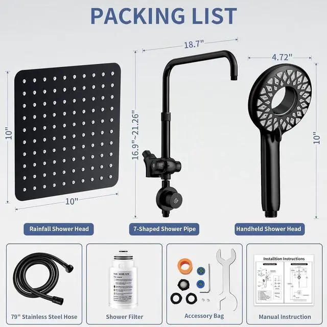 Alt view image 2 of 7 - SINGSUO Filtered Rain Shower Head with Handheld Spray Combo, High Pressure Dual Shower Head with Filter for Hard Water, Modern Magnetix Double Shower Head and Handle Set, Adjustable Lift Bar (Black)