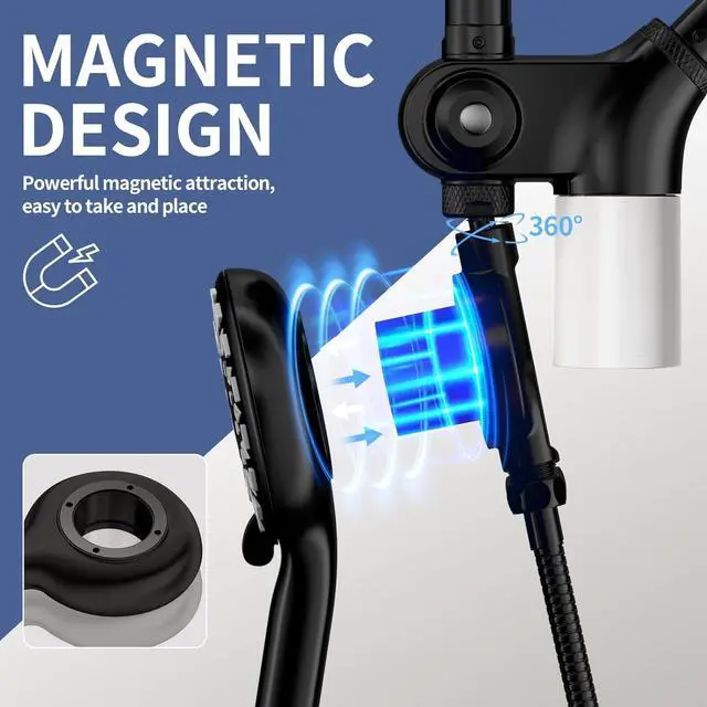 Alt view image 3 of 7 - SINGSUO Filtered Rain Shower Head with Handheld Spray Combo, High Pressure Dual Shower Head with Filter for Hard Water, Modern Magnetix Double Shower Head and Handle Set, Adjustable Lift Bar (Black)