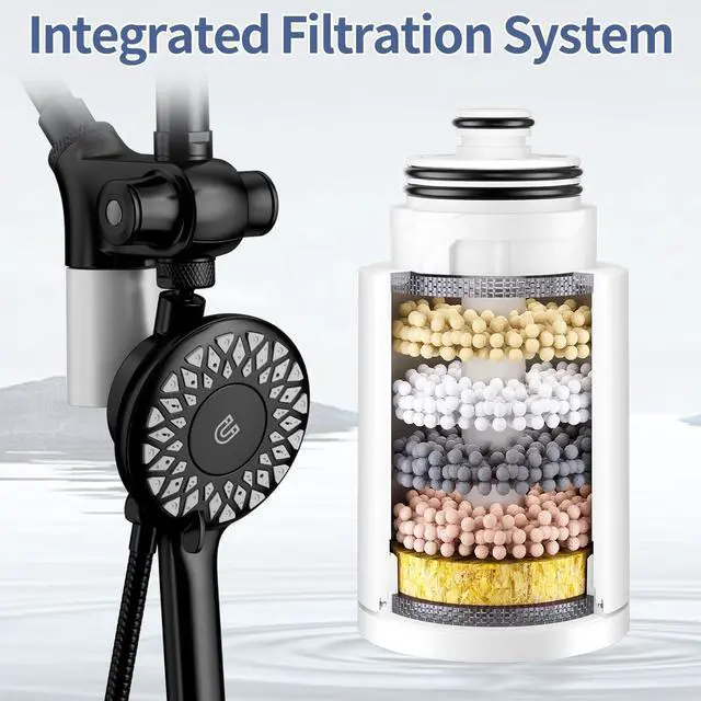 Alt view image 4 of 7 - SINGSUO Filtered Rain Shower Head with Handheld Spray Combo, High Pressure Dual Shower Head with Filter for Hard Water, Modern Magnetix Double Shower Head and Handle Set, Adjustable Lift Bar (Black)