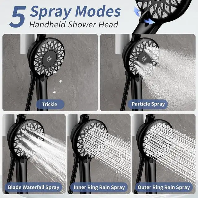 Alt view image 7 of 7 - SINGSUO Filtered Rain Shower Head with Handheld Spray Combo, High Pressure Dual Shower Head with Filter for Hard Water, Modern Magnetix Double Shower Head and Handle Set, Adjustable Lift Bar (Black)