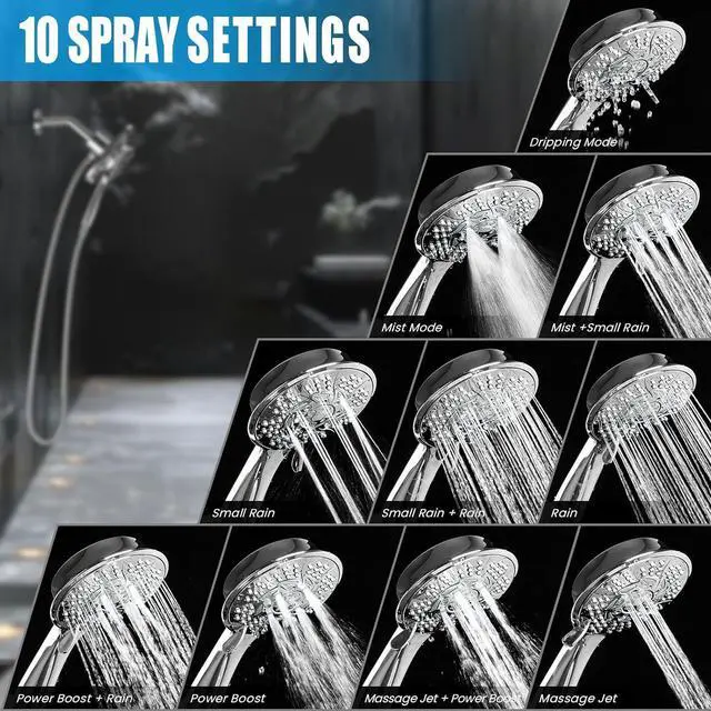 Alt view image 3 of 7 - High Pressure Shower Heads, 7.2Inch 2 in 1 Rainfall Shower head & Handheld Showers with Magnetic Docking System, Ten-Function Handheld Shower Head with 59" Rotatable Stainless Steel Hose (Chrome)