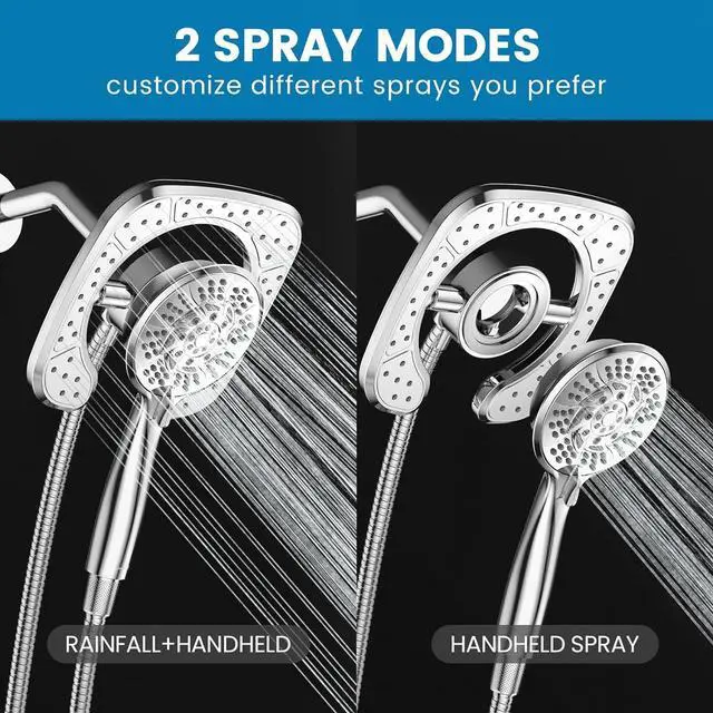 Alt view image 4 of 7 - High Pressure Shower Heads, 7.2Inch 2 in 1 Rainfall Shower head & Handheld Showers with Magnetic Docking System, Ten-Function Handheld Shower Head with 59" Rotatable Stainless Steel Hose (Chrome)