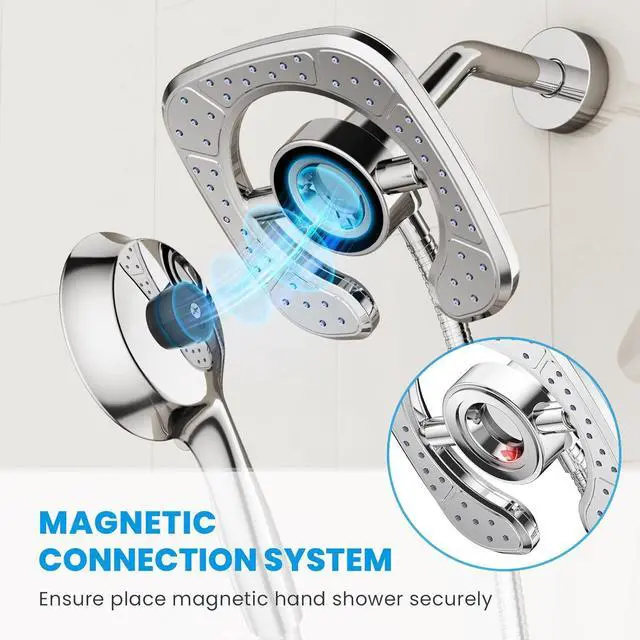 Alt view image 5 of 7 - High Pressure Shower Heads, 7.2Inch 2 in 1 Rainfall Shower head & Handheld Showers with Magnetic Docking System, Ten-Function Handheld Shower Head with 59" Rotatable Stainless Steel Hose (Chrome)