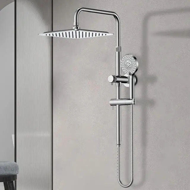 Alt view image 2 of 7 - All Metal Rainfall Shower Heads with Handheld Combo - 10 Inch High Pressure Rain Shower Head, 9 Modes Handheld Shower Head with Height Adjustable Shower Extension Arm and Slide Bar - Chrome