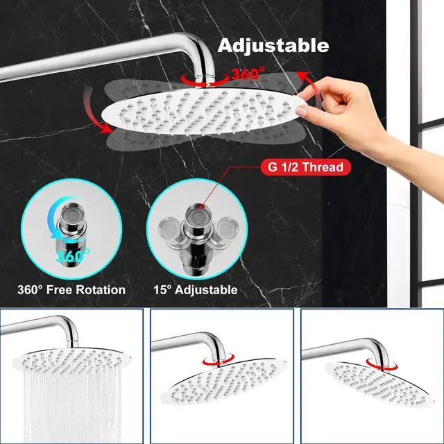 Alt view image 5 of 7 - Midanya Round Rainfall Shower Head High Pressure Stainless Steel Waterfall Large Rain Shower Head Ultra Thin Design,Polish Chrome 8 Inch
