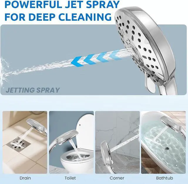 Alt view image 5 of 7 - 8" Dual Shower Head Combo, Rainfall Shower Head with Handheld, 6 Spray Settings Angle Adjustable Handheld Shower Head with Pause, Height Adjustable, Chrome Silver