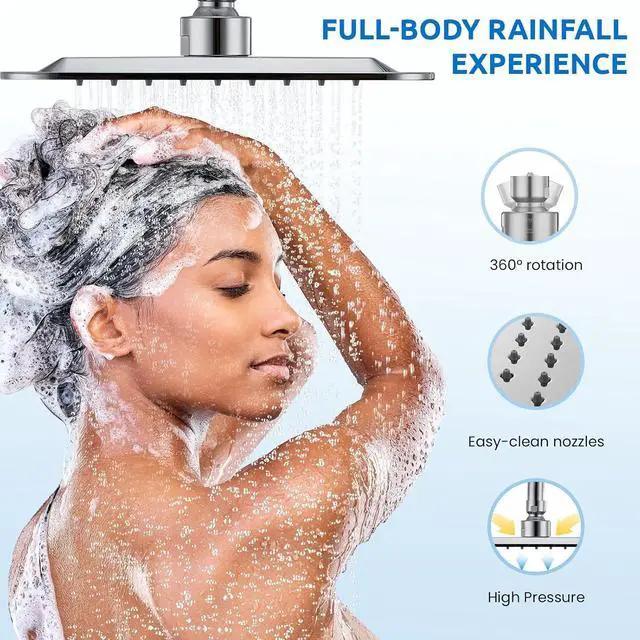 Alt view image 4 of 7 - 8" Dual Shower Head Combo, Rainfall Shower Head with Handheld, 6 Spray Settings Angle Adjustable Handheld Shower Head with Pause, Height Adjustable, Chrome Silver