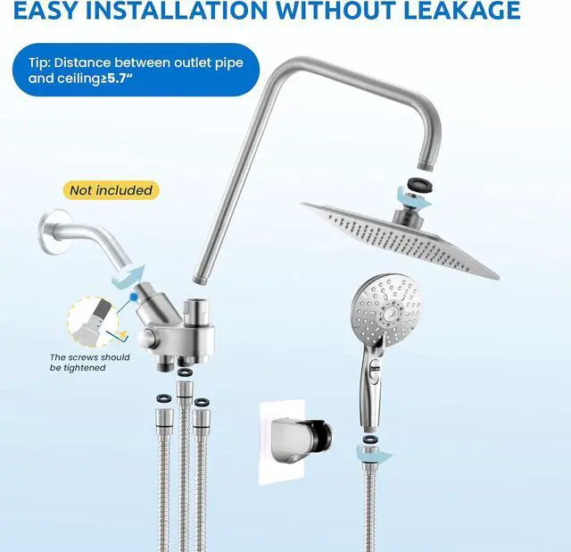 Alt view image 6 of 7 - 8" Dual Shower Head Combo, Rainfall Shower Head with Handheld, 6 Spray Settings Angle Adjustable Handheld Shower Head with Pause, Height Adjustable, Chrome Silver