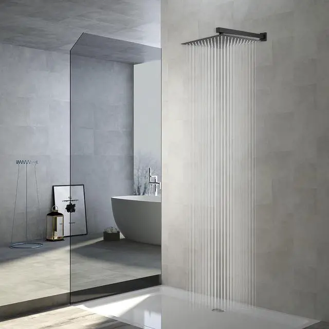 Alt view image 4 of 7 - Rain Shower Head Black with Extension Arm 12 Inch Square Shower Head with 16 Inch Shower Arm Large Stainless Steel Rainfall Showerhead Matte Black Waterfall Full Body Coverage by GGStudy