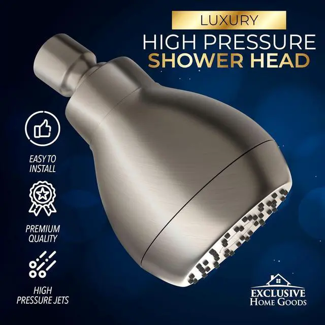 Alt view image 3 of 7 - High Pressure Shower Head - Brushed Nickel - Powerful Deluxe Bathroom Showerhead with Strong Spray Stream and Small Silicone Nozzles - Universal Fit Works with High and Low Water Flow Showers-2.5 GPM