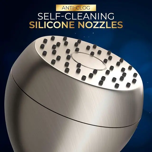 Alt view image 4 of 7 - High Pressure Shower Head - Brushed Nickel - Powerful Deluxe Bathroom Showerhead with Strong Spray Stream and Small Silicone Nozzles - Universal Fit Works with High and Low Water Flow Showers-2.5 GPM