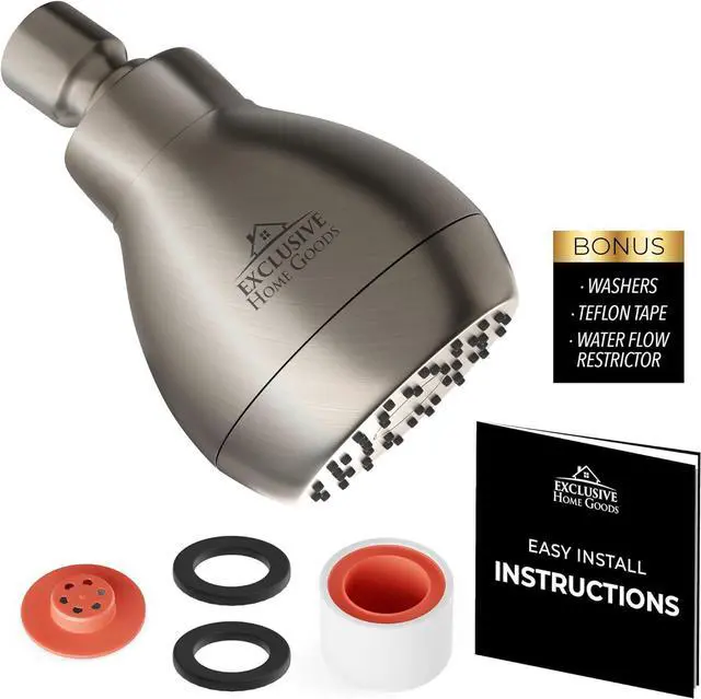 Alt view image 2 of 7 - High Pressure Shower Head - Brushed Nickel - Powerful Deluxe Bathroom Showerhead with Strong Spray Stream and Small Silicone Nozzles - Universal Fit Works with High and Low Water Flow Showers-2.5 GPM