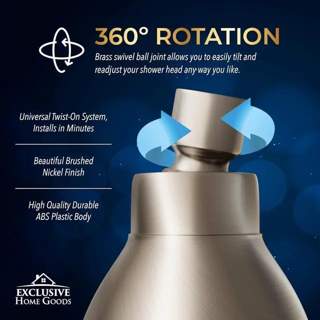 Alt view image 5 of 7 - High Pressure Shower Head - Brushed Nickel - Powerful Deluxe Bathroom Showerhead with Strong Spray Stream and Small Silicone Nozzles - Universal Fit Works with High and Low Water Flow Showers-2.5 GPM