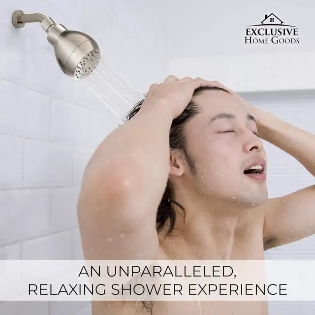 Alt view image 6 of 7 - High Pressure Shower Head - Brushed Nickel - Powerful Deluxe Bathroom Showerhead with Strong Spray Stream and Small Silicone Nozzles - Universal Fit Works with High and Low Water Flow Showers-2.5 GPM