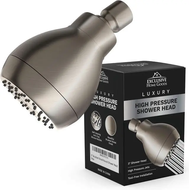 Alt view image 7 of 7 - High Pressure Shower Head - Brushed Nickel - Powerful Deluxe Bathroom Showerhead with Strong Spray Stream and Small Silicone Nozzles - Universal Fit Works with High and Low Water Flow Showers-2.5 GPM
