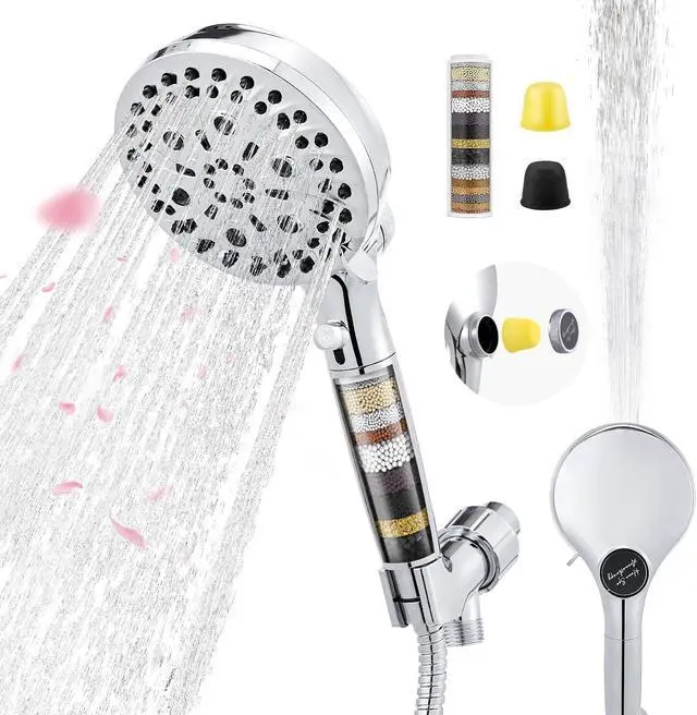 Main image of Filtered Shower Head with Handheld, High Pressure 10 Spray Mode Showerhead, Water Softener Filters Beads for Hard Water - Remove Impurity, with brackets and hoses, Chrome