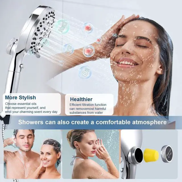 Alt view image 3 of 7 - Filtered Shower Head with Handheld, High Pressure 10 Spray Mode Showerhead, Water Softener Filters Beads for Hard Water - Remove Impurity, with brackets and hoses, Chrome