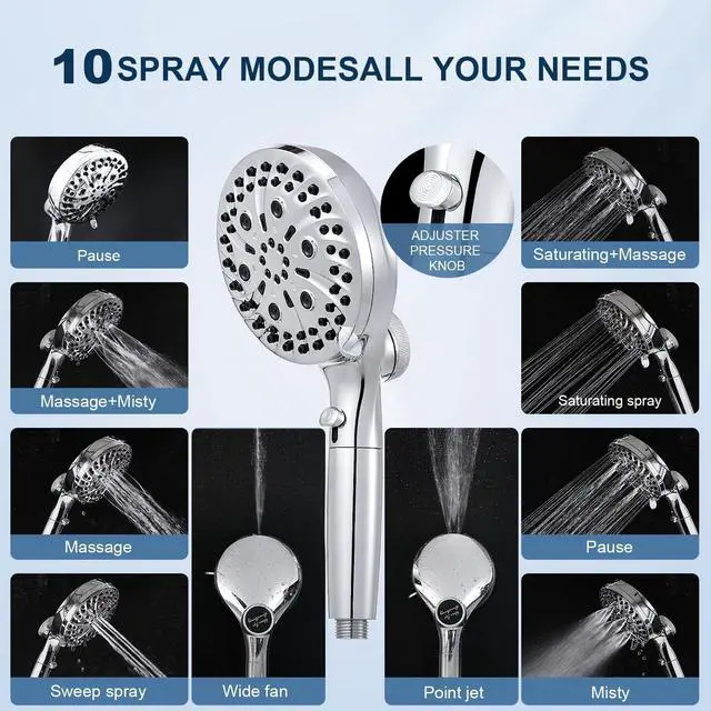 Alt view image 5 of 7 - Filtered Shower Head with Handheld, High Pressure 10 Spray Mode Showerhead, Water Softener Filters Beads for Hard Water - Remove Impurity, with brackets and hoses, Chrome