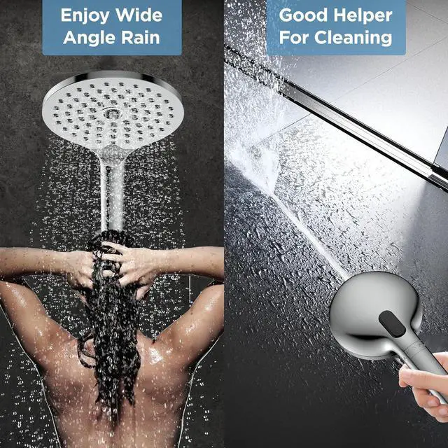 Alt view image 5 of 7 - Dual Filtered Shower Heads Combo, High Pressure Rain Shower Head with Handheld Spray Built-in Power Wash, Dual Handheld Shower Head for Hard Water, Remove Chlorine for Healthier Skin- Chrome