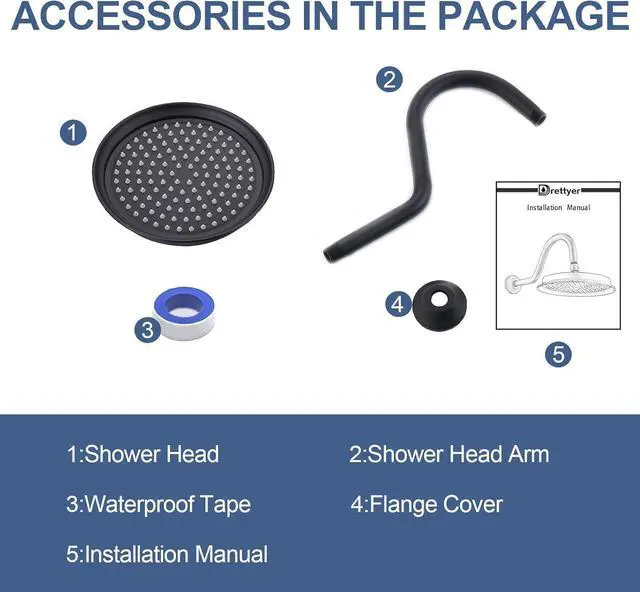 Alt view image 5 of 7 - Antique Brass Rain Shower Head, 9" Vintage Shower Heads with Extension Curved Shower Arm, Traditional Round Rainfall Showerhead Replacement for Shower System